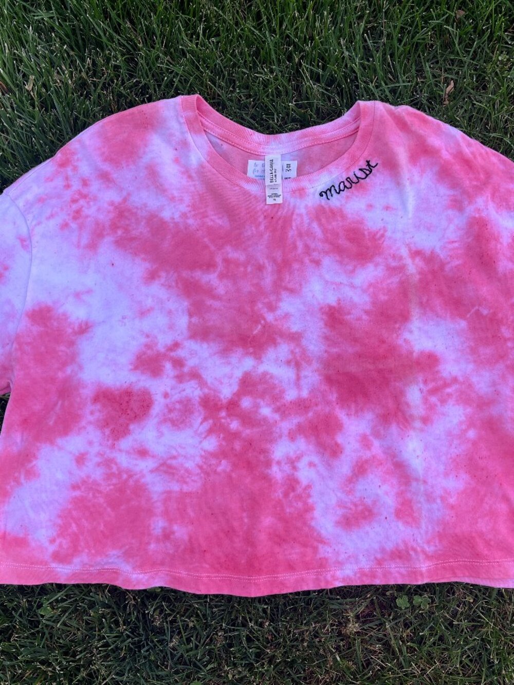 Adult Marist Embroidered Red Random Tie-Dye Crop Top